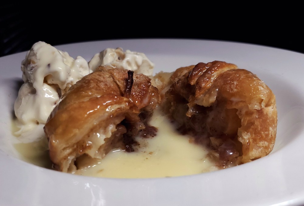 Apple Dumpling with ice cream and vanilla cream sauce September 8th, 2020
